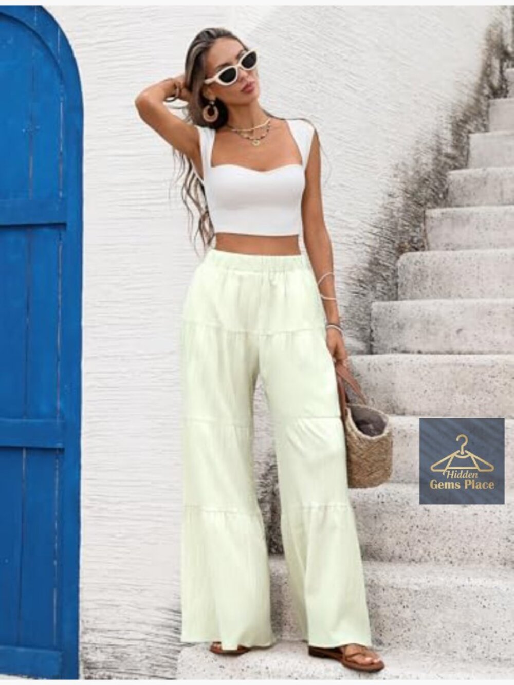 High Waist Wide Leg Palazzo Pants with Pockets Flowy Casual Lounge - Picture 5 of 7